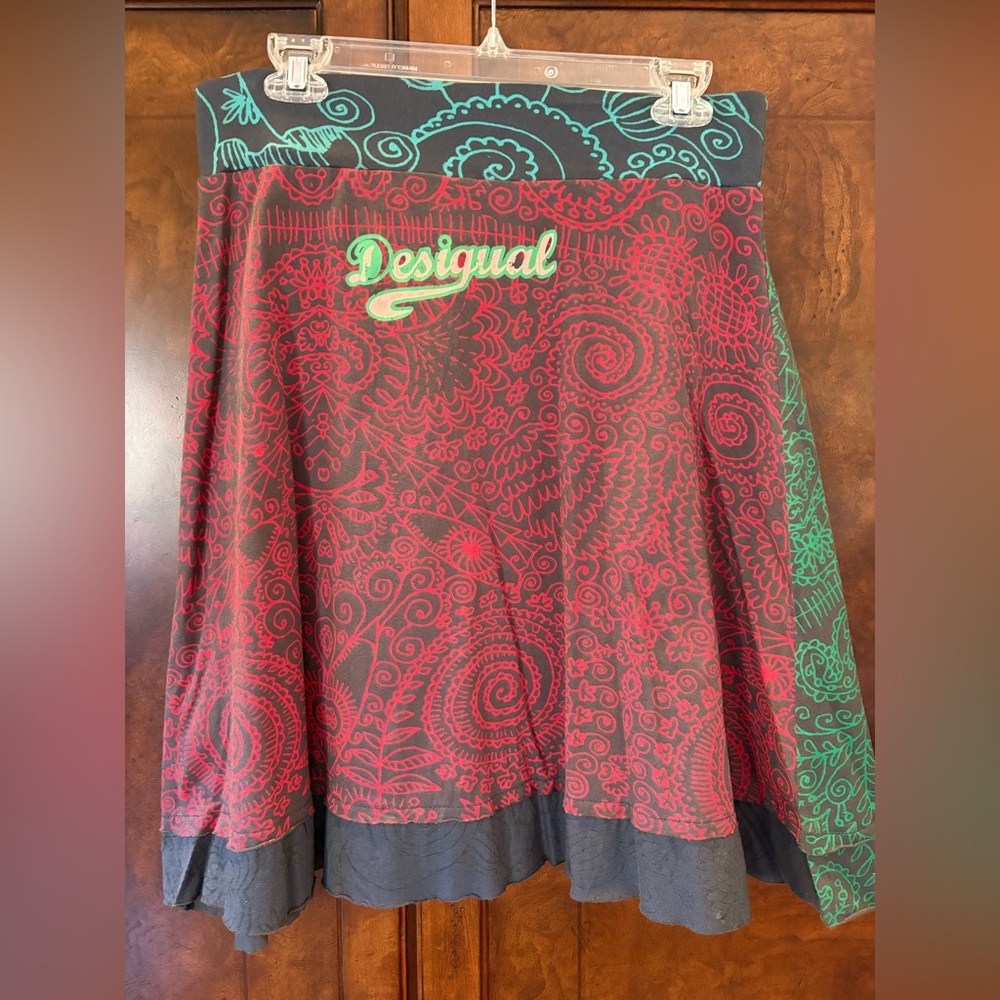 Desigual A-Line Skirt with Green and Pink Floral Design - Picture 7 of 9